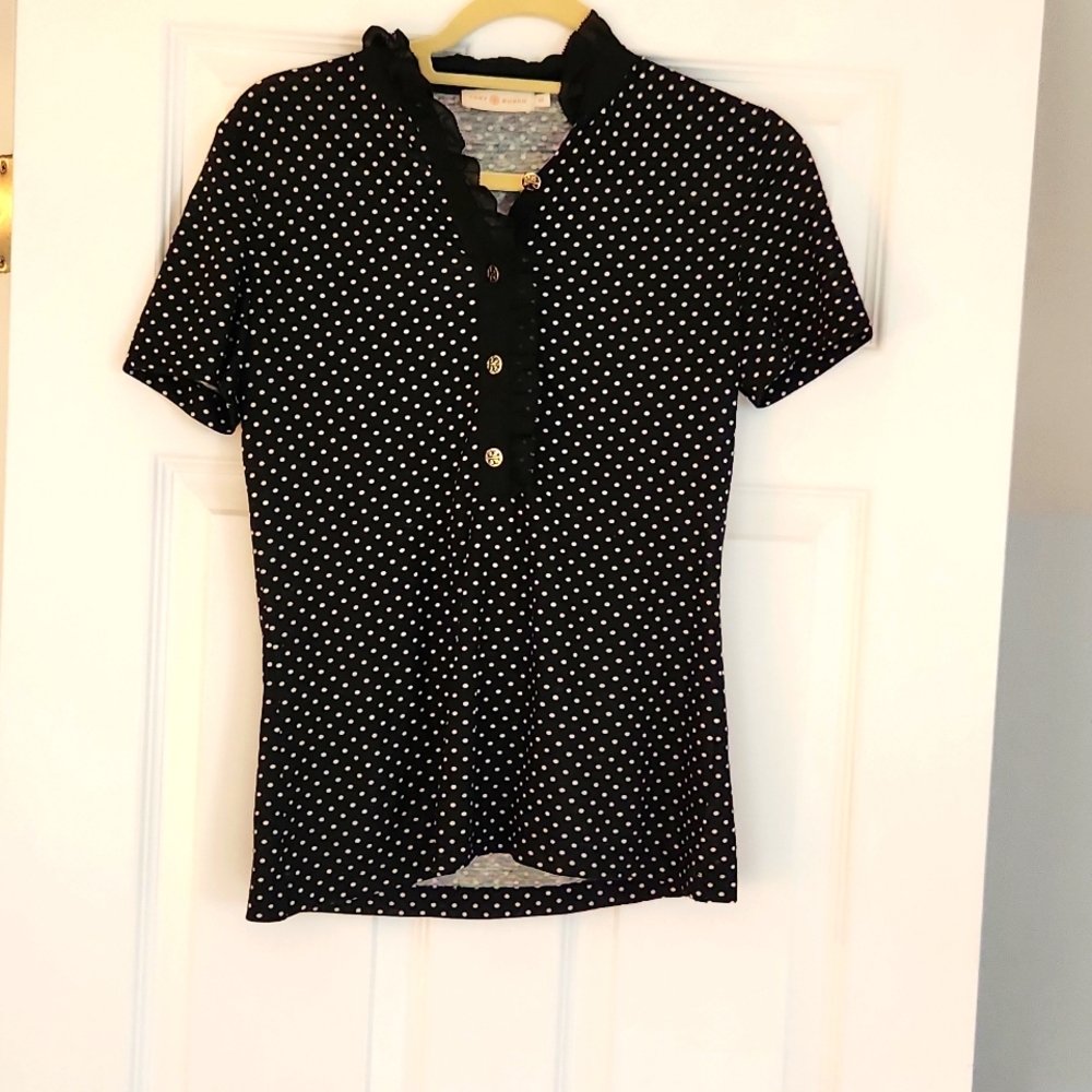 Tory Burch Linen Ruffle Collar Shirt with Gold Buttons Size XS